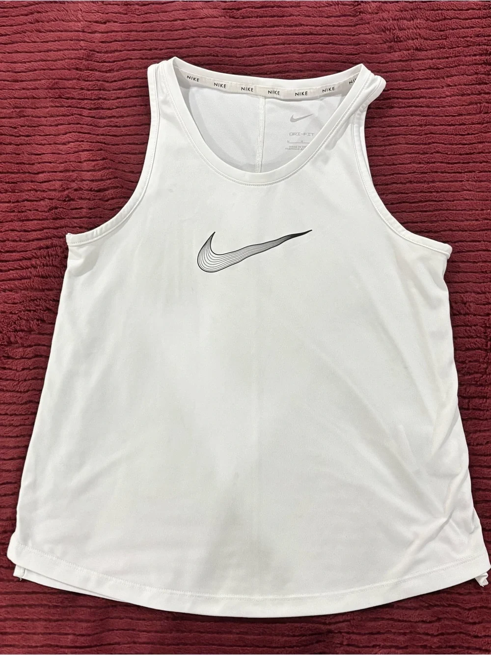 Girls Nike White Sleeveless Athletic Tank with Black Swoosh